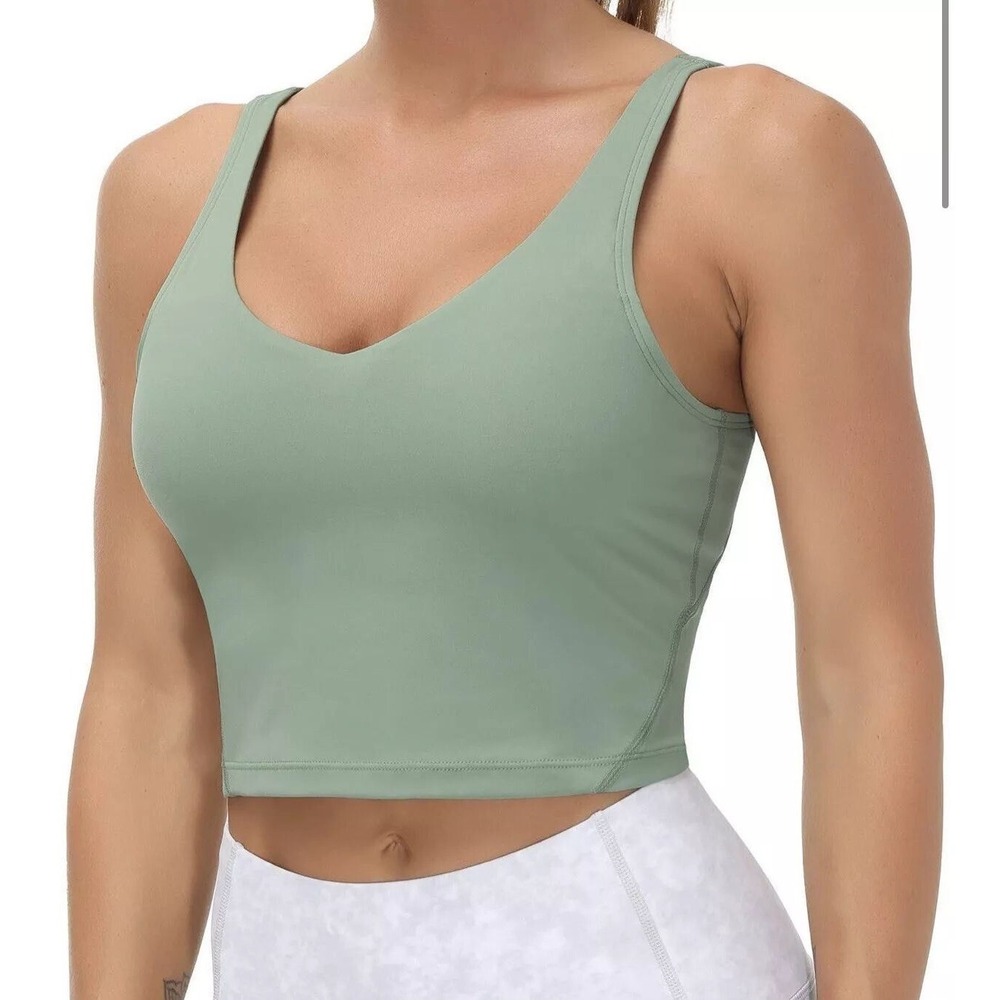 The Gym People Women's Longline Padded Non-Wire Sports Bra -‎ Green - Medium